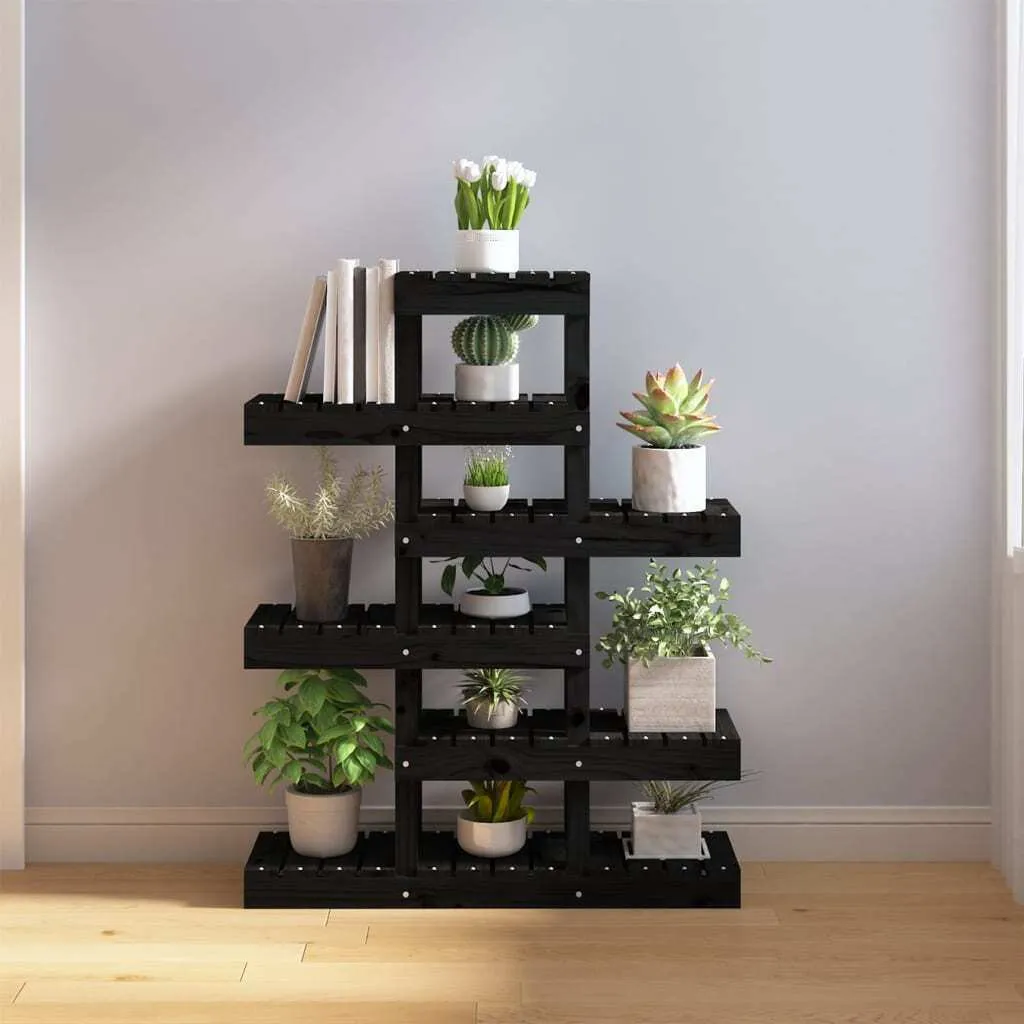 Scaffale Porta Piante Moderno Nero 110cm - Legno di Pino Massiccio