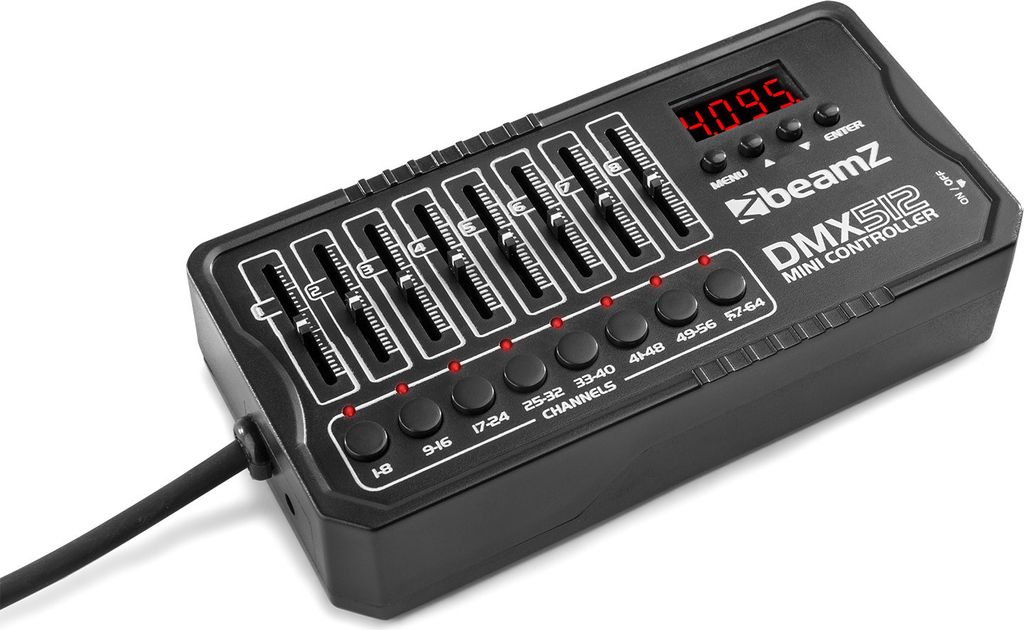 BeamZ DMX-512-Controller zur Lichtsteuerung Mini Effekt-Controller kompakt für professionelle Licht-Effekt-Set-Ups + XLR-Adapter (8 Kanal-Buttons ...