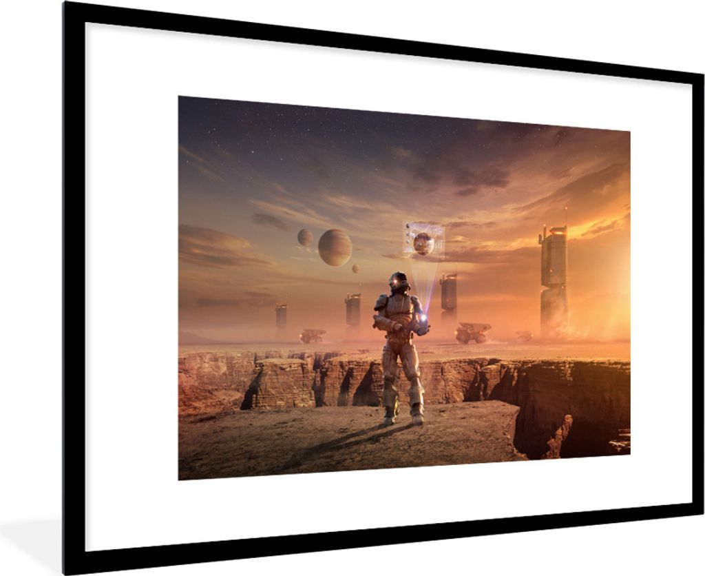 MuchoWow Gerahmtes Poster Ein Astronaut auf dem Mars 90x60 cm - Poster mit Schwarzem Bilderrahmen Wandposter Rahmen Foto Bilder - Wanddekoration ...