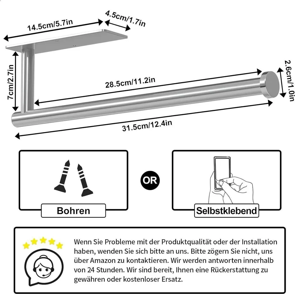 2 Porta Rotoli Da Cucina In Acciaio Inox Nero - Supporto Per Asciugamani Di Carta, Fissaggio A Parete O Autoadesivo, Salvaspazio Per Bagno E Cucina - 6