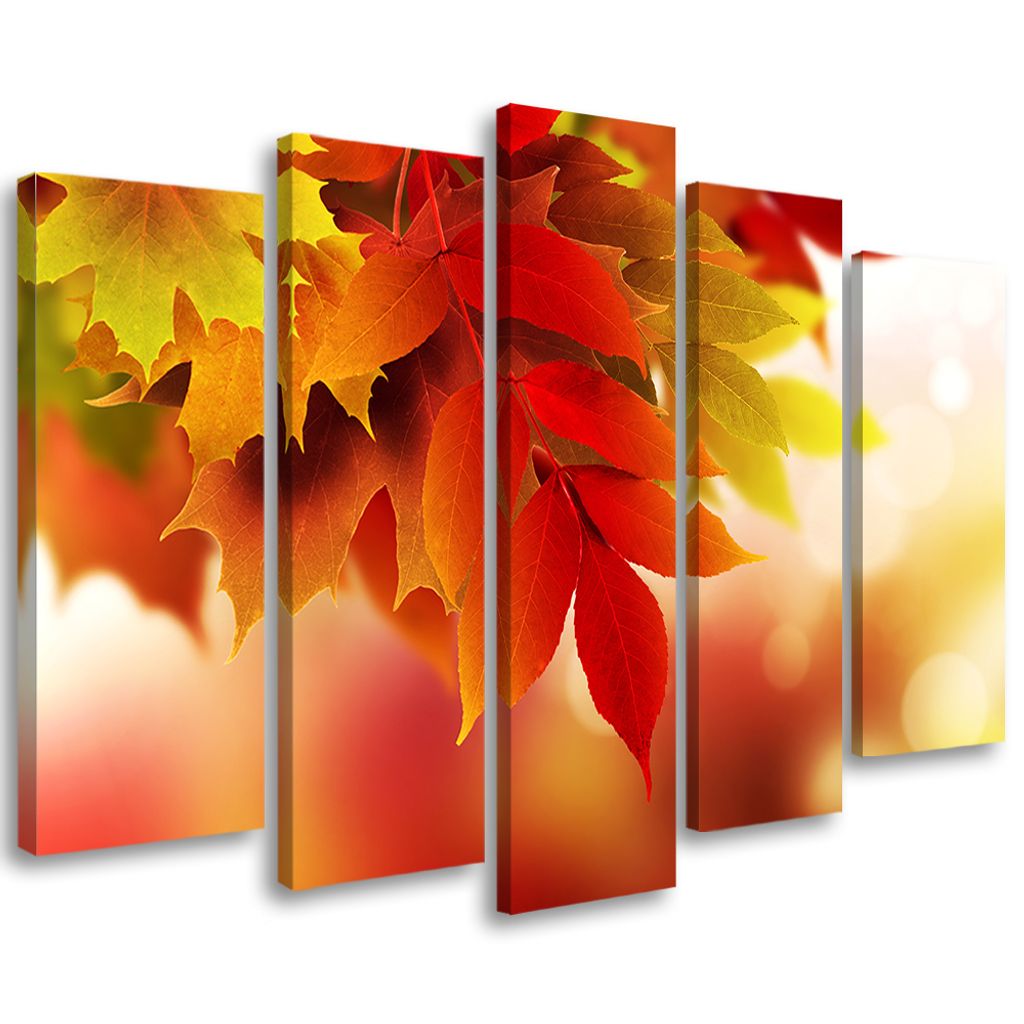 5-teiliges leinwandbild herbstlaub natur 150x100 cm Feeby orange wandbild bereit zum aufhängen
