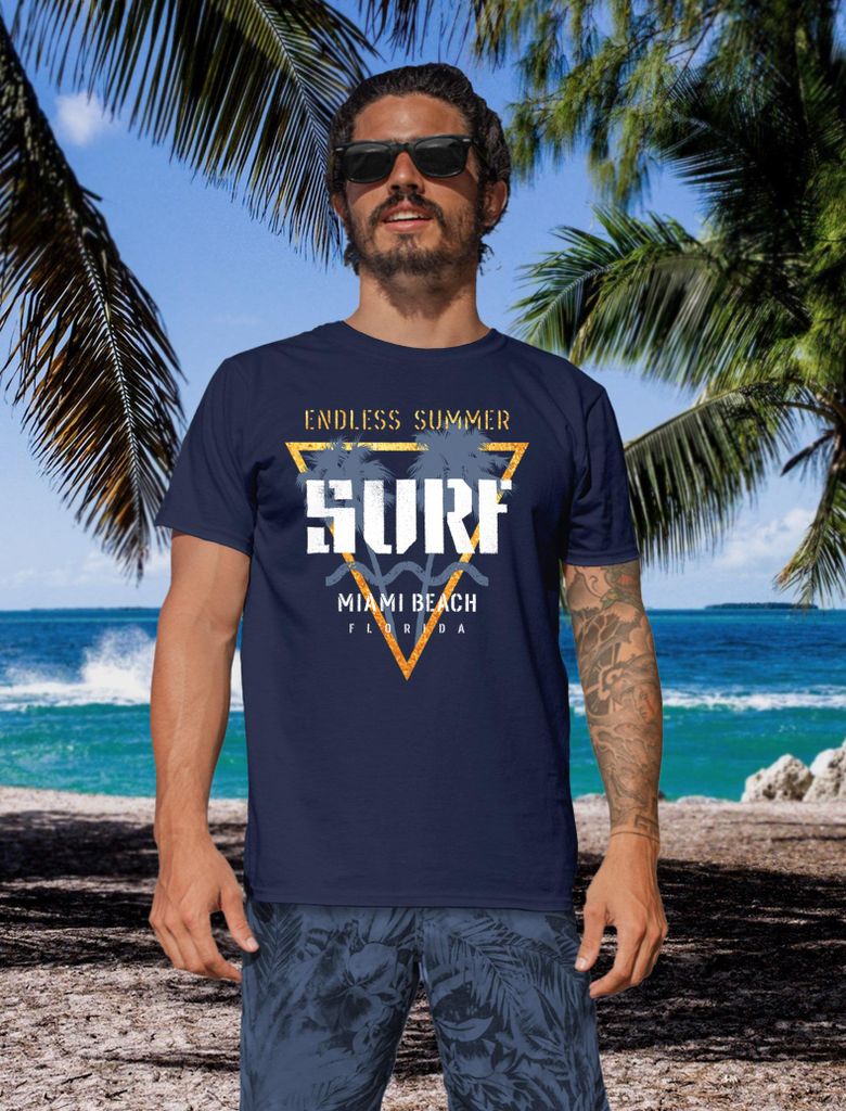 Herren T-Shirt Surf Bedruckt Endless Summer Florida USA Surfstyle Palmen Fashion Streetstyle Neverless navy 5XL