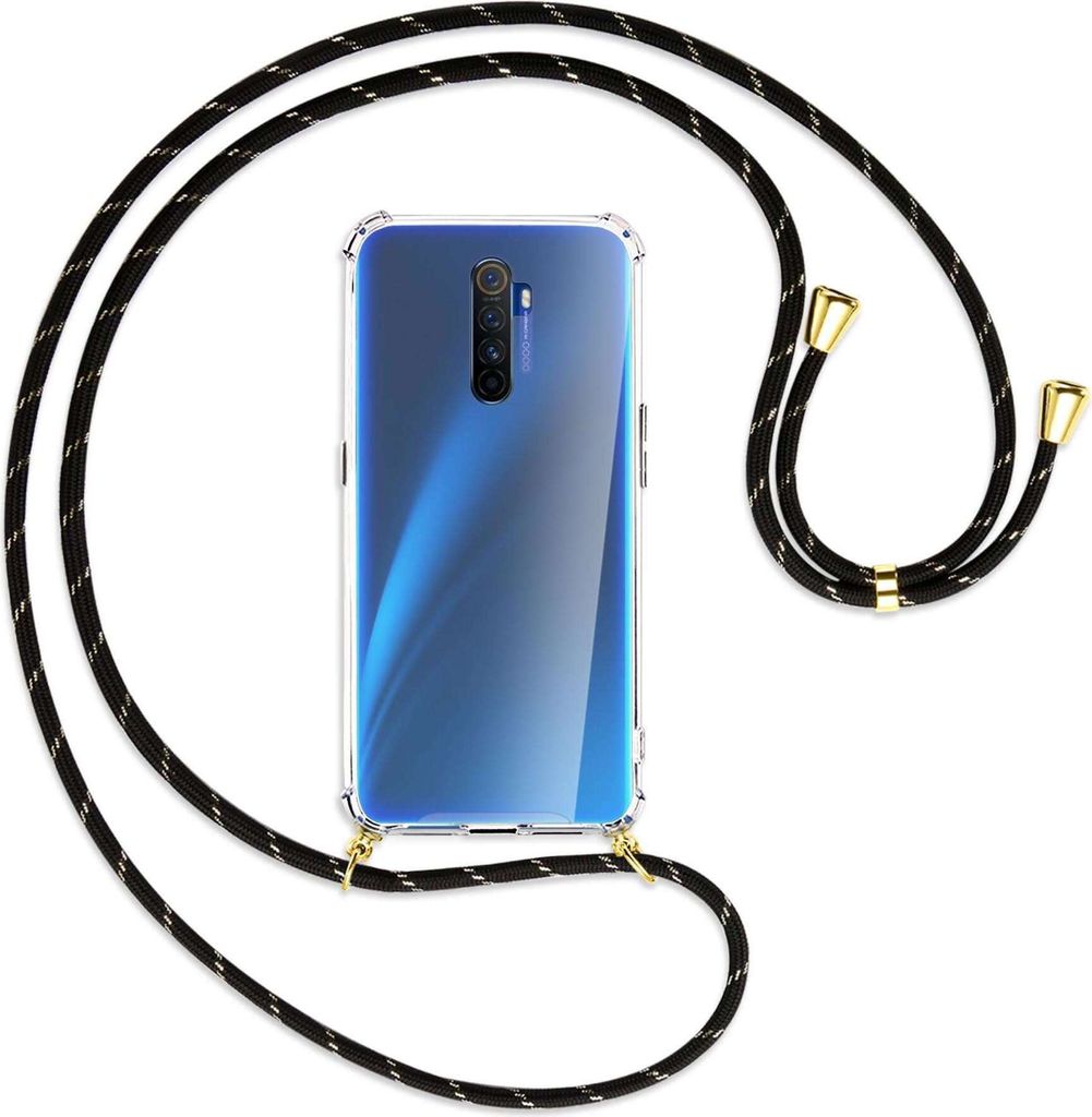 Handykette Backcover-Schutzhülle mit Band (Metall goldfarben) für Realme X2 Pro - schwarz/gold