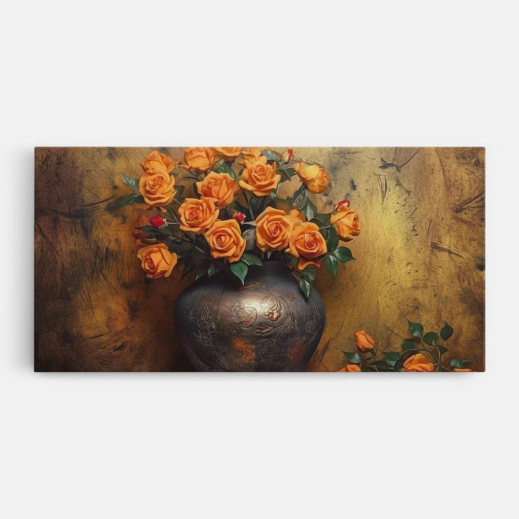 ARTHUB Leinwandbild 50x100 cm, Orange Vintage Vase | Wohnzimmerdekoration, Hängende Bilder, Wanddekoration, Heimdekoration, Blumen, Blumen in de...