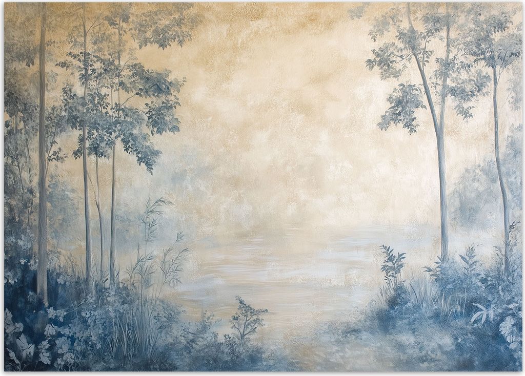 Vlies fototapete Wald im Nebel 350x245 cm Feeby Blau inkl. Kleber einfache Montage