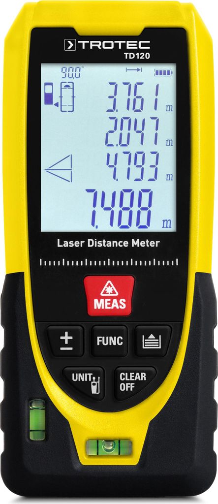 TROTEC Laser-Entfernungsmesser TD120 Distanzmessungen 120m Pythagoras-Funktionen