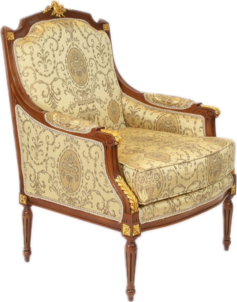 Casa Padrino Barock Lounge Thron Sessel Empire Gold Muster / Mahagoni Braun / Gold - Ohren Sessel - Ohrensessel Tron Stuhl