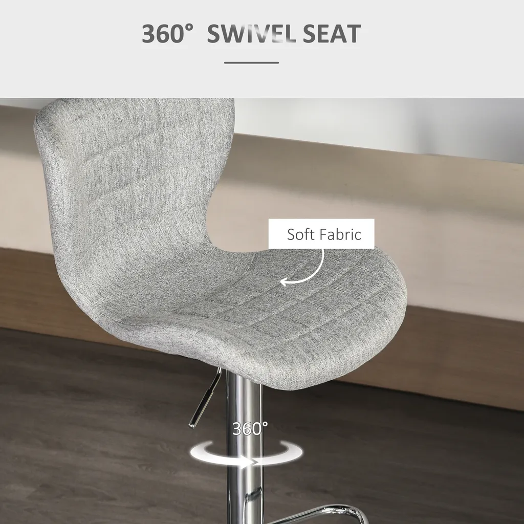 Tabouret de Bar Confortable en Lin Gris : Lot de 2 Sièges Ergonomiques