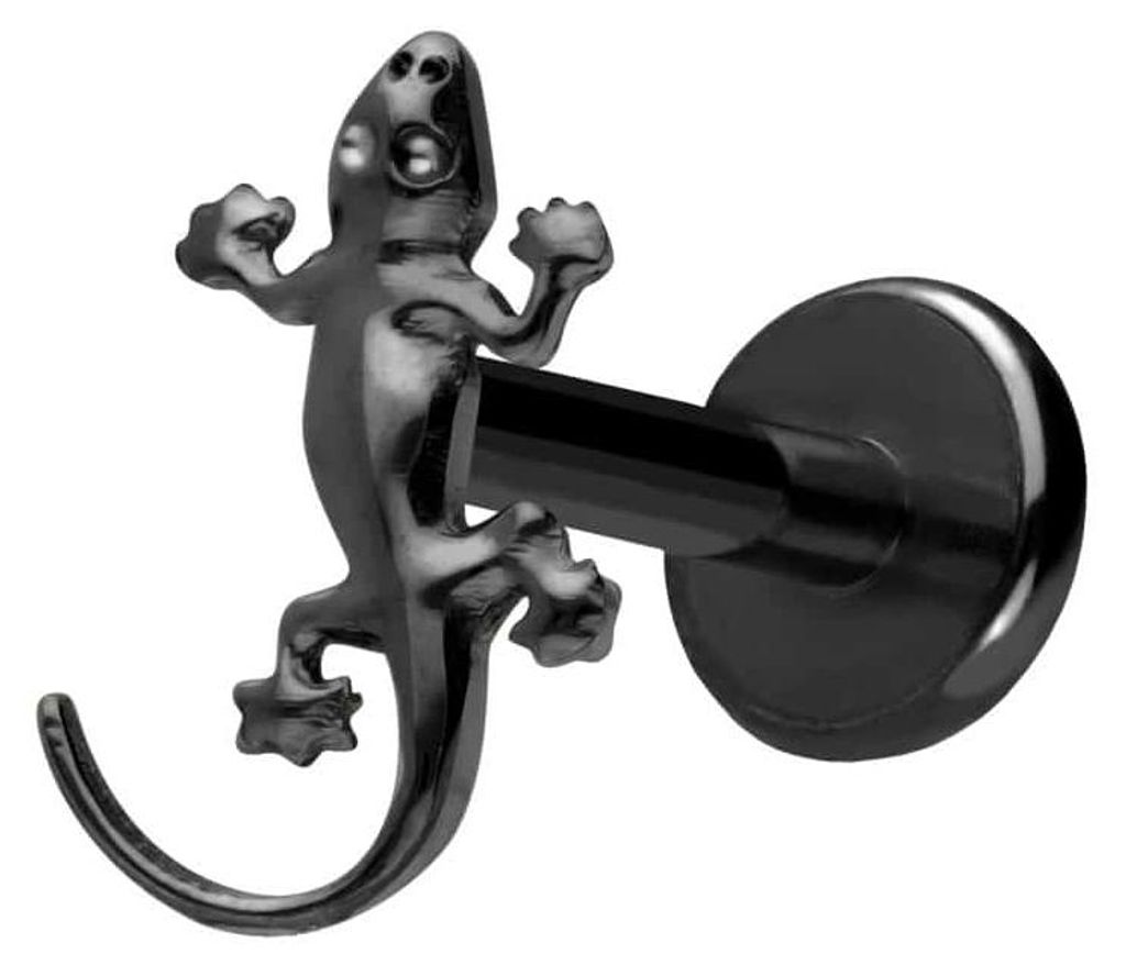 Ohrpiercing, Nasenpiercing Titan Labret mit Push Fit GECKO Schwarz Stablänge: 8mm | Stabstärke: 1,2mm