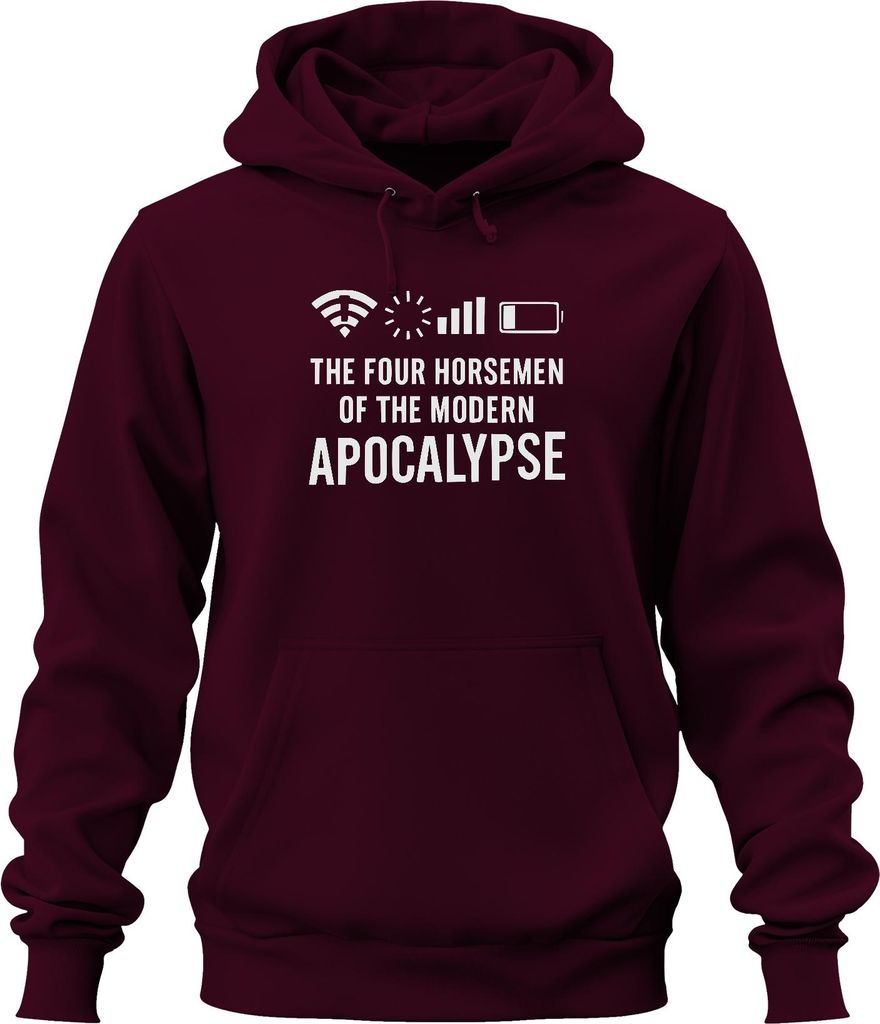 Vier Reiter der modernen Apokalypse Internet Witz Nerd Smartphone Uni Hoodie Kapuzenpullover, Burgundy, S