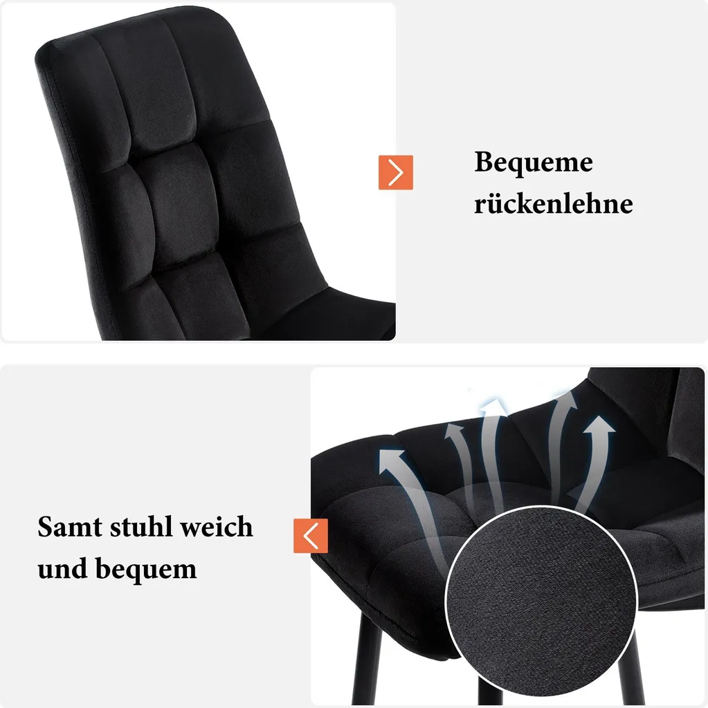 Set de 4 chaises confortables pour table de cuisine en velours doux