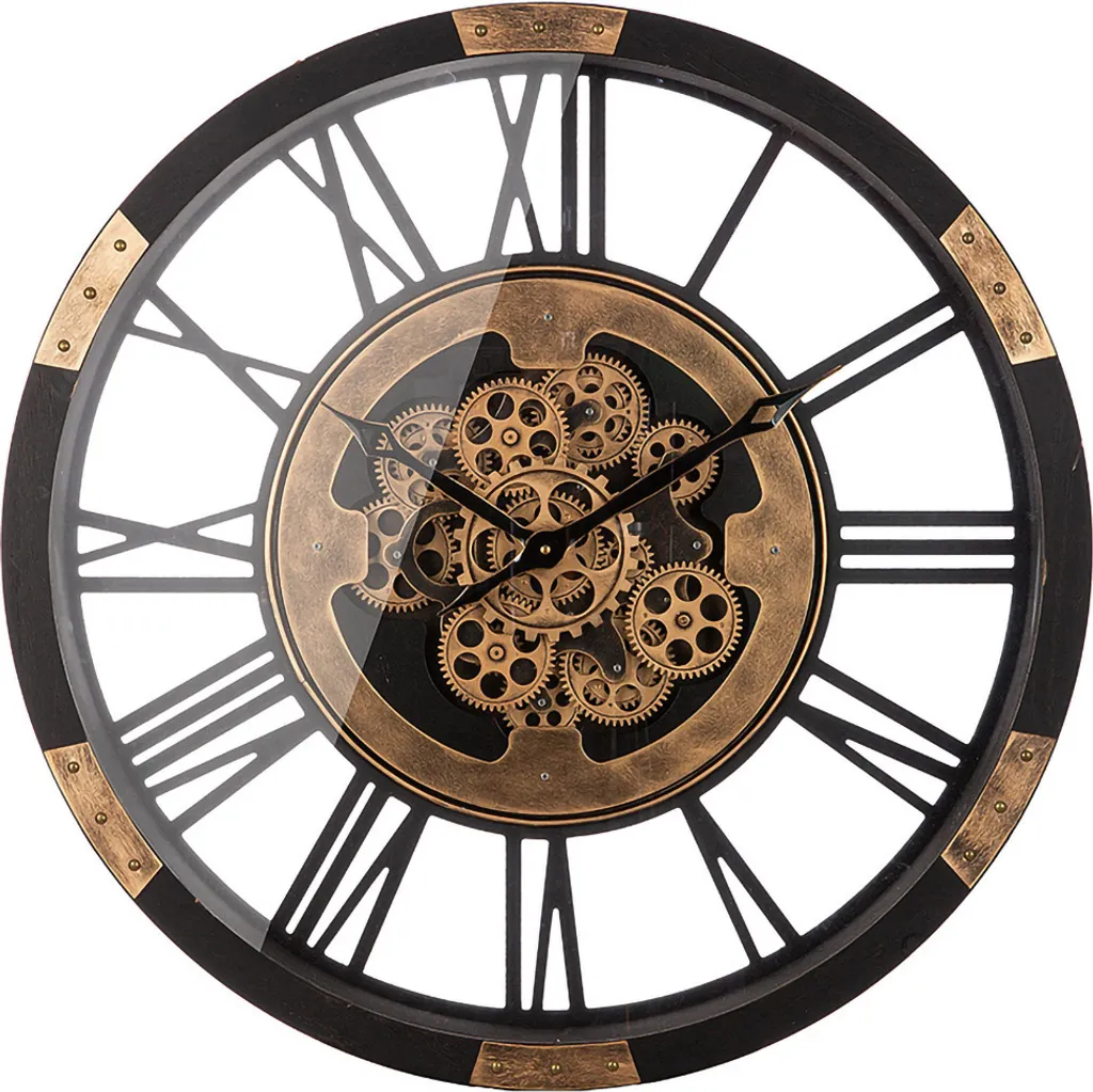 Grande horloge murale industrielle ronde 68 cm design engrenage