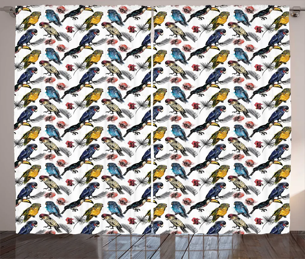 Rideau Grande Largeur pour Décoration Salon Thème Nature et Oiseaux