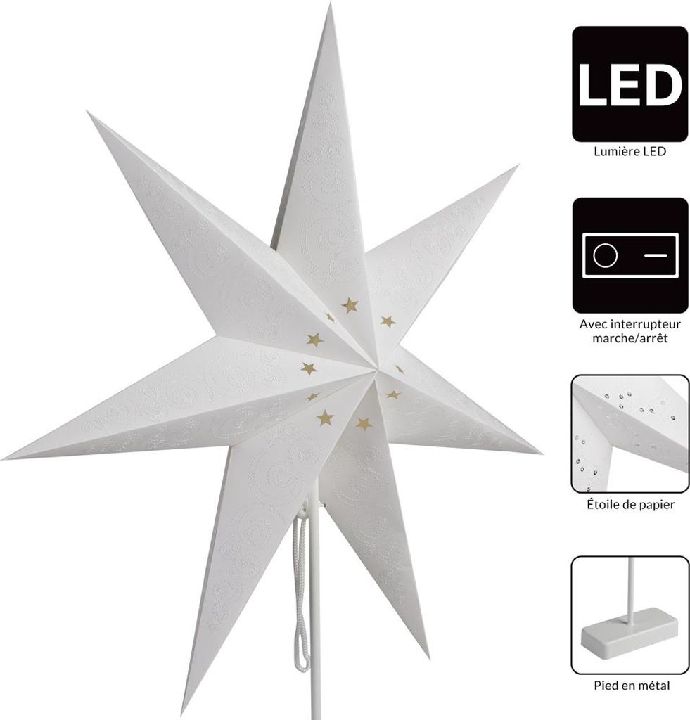 CASARIA® Étoile en papier avec socle motif étoiles LED Image du produit 