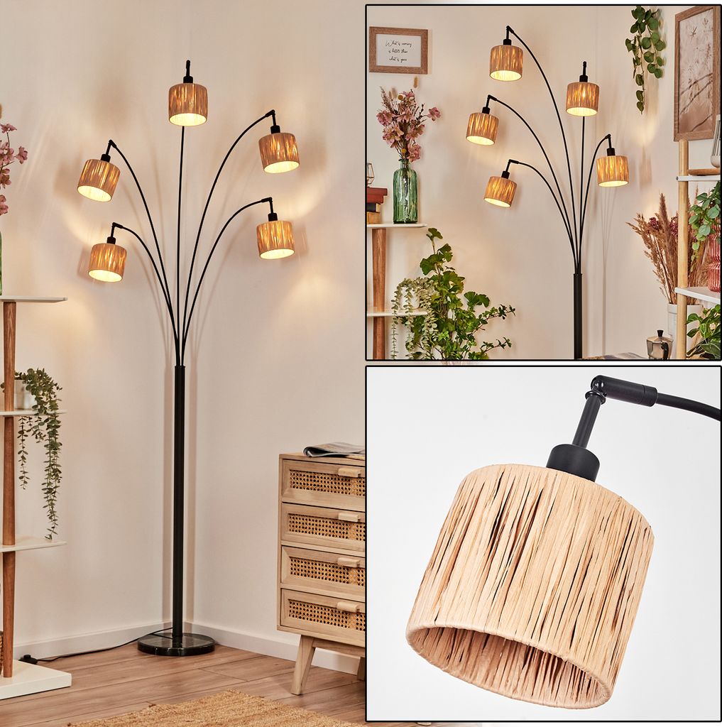 Mila Stehlampe aus Metall/Bast in Schwarz/Naturfarben