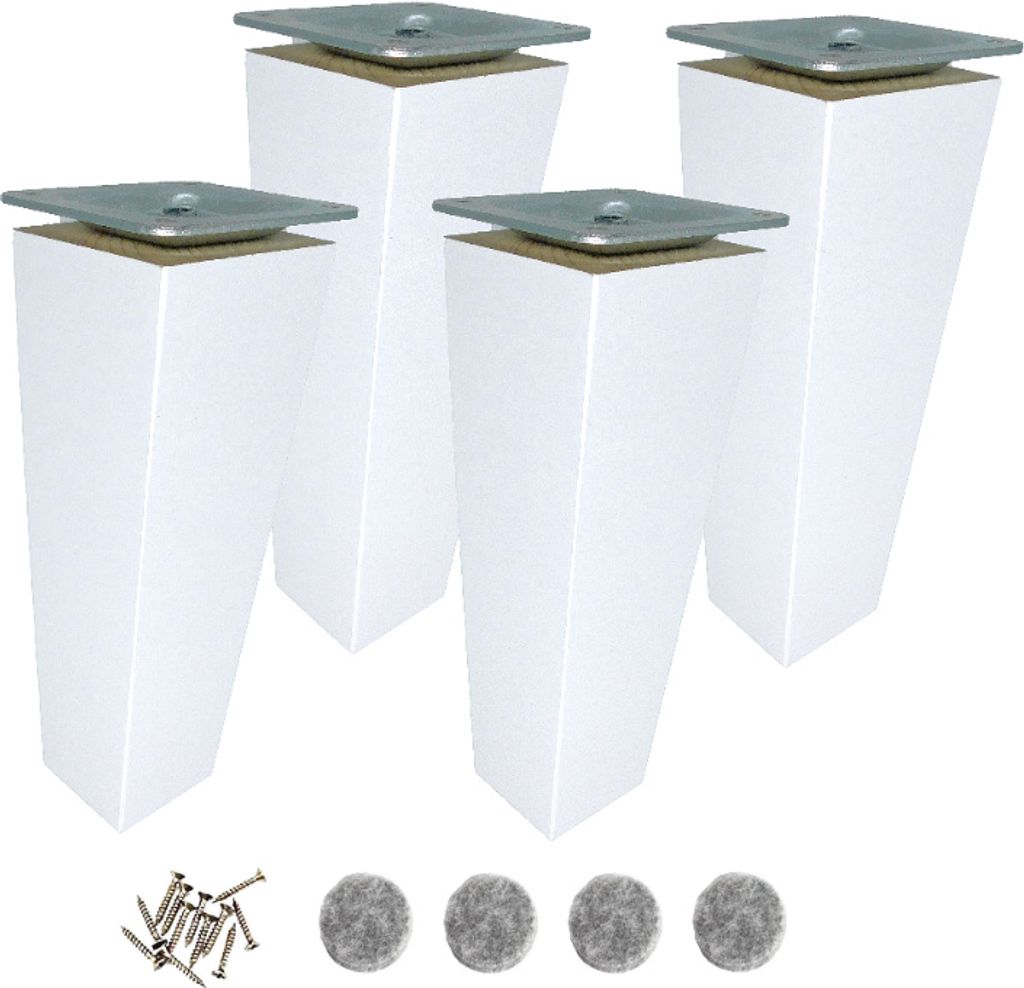 Möbelfuß Buche 15 cm weiß lackiert – Set 4x mit Montageset Produktbild 