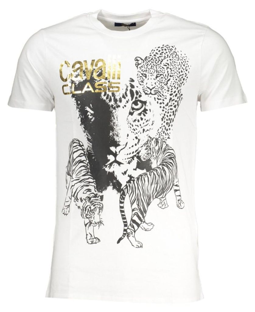 Cavalli Class Wildkatzen Weiß T-Shirt : Größe - 2XL Größe: 2XL