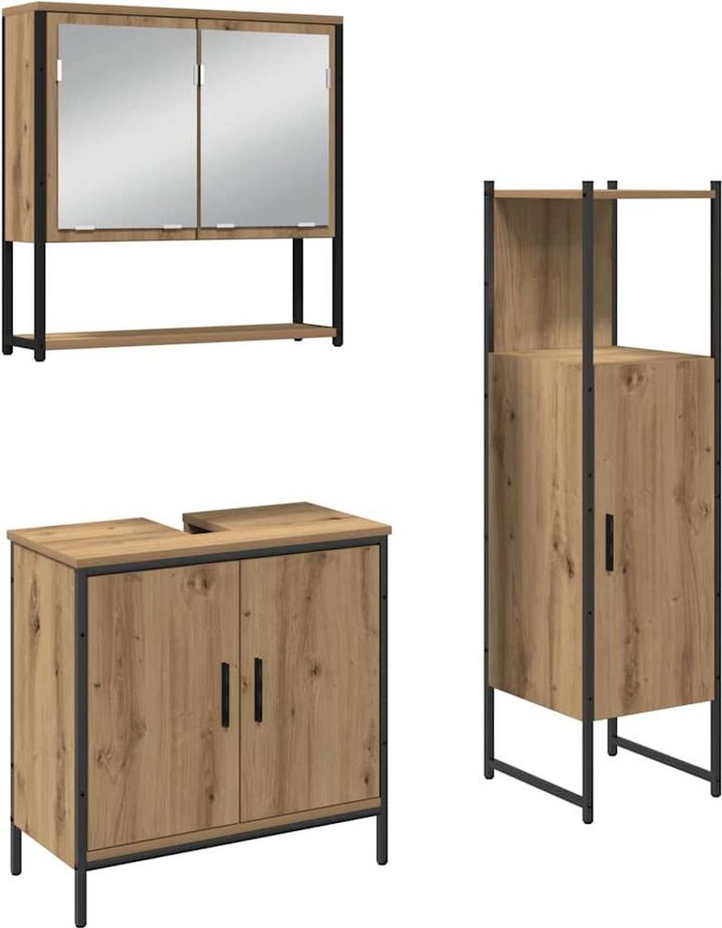Badezimmermöbel-Set mit Regal mit Tür 3 pcs Braun Holzwerkstoff