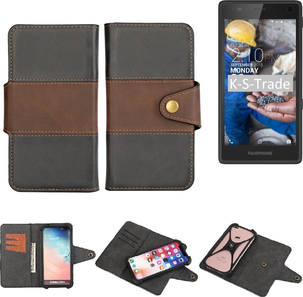 K-S-Trade Handyhülle Schutzhülle Hülle Bookstyle Wallet-Case kompatibel mit Fairphone Fairphone 2 Bumper Rundumschutz schwarz-braun 1x