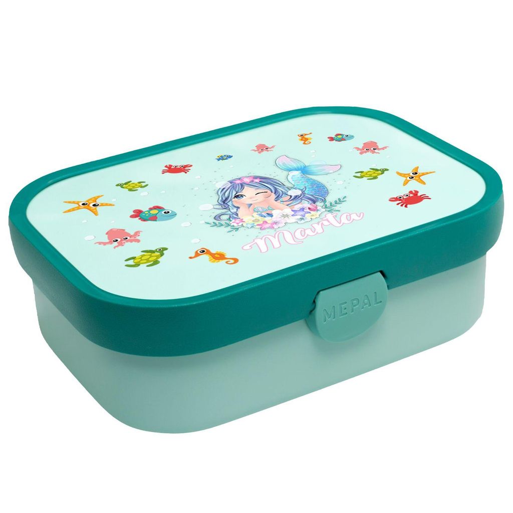 Personalisierte Brotdose mit Namen Meerjungfrau Große und praktische Brotdose für Kinder Wunderschöne Lunchbox für Mädchen und Jungen mit vers...