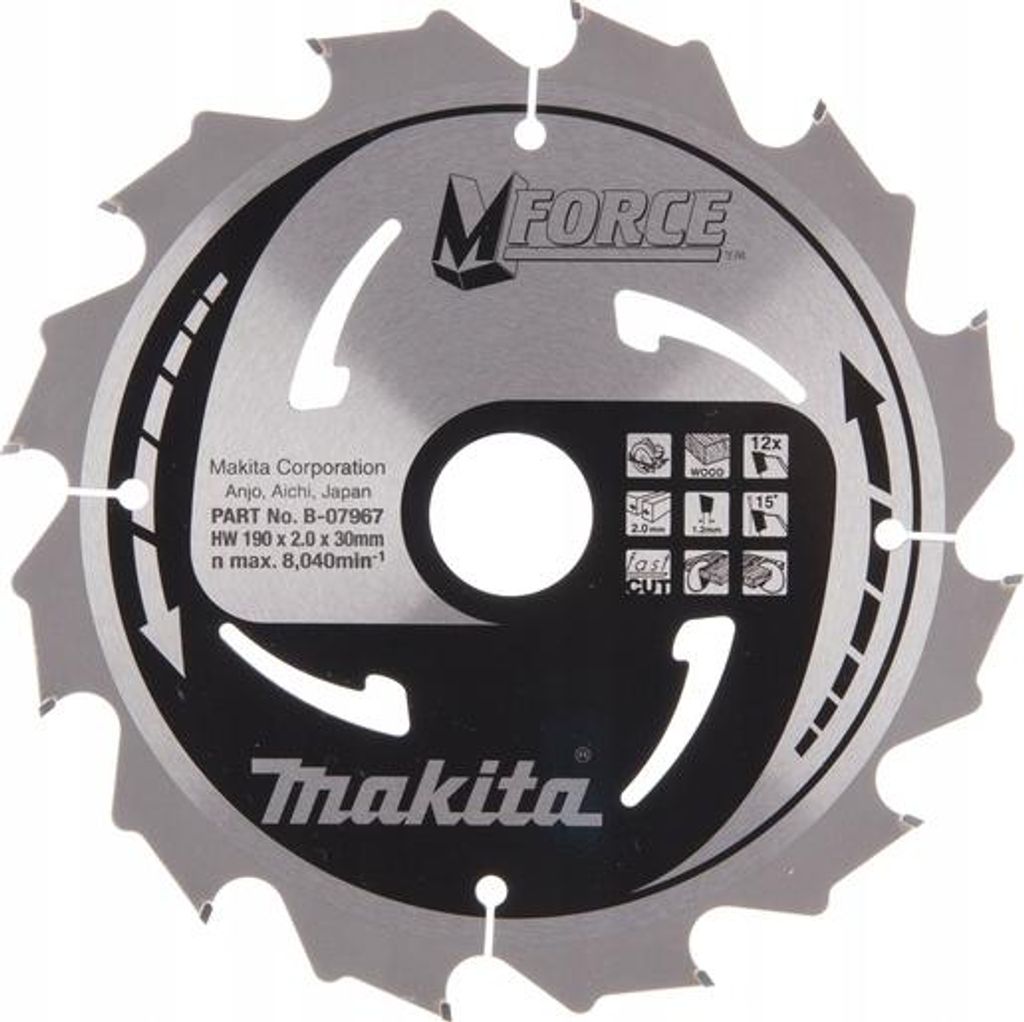 Makita M-FORCE, Dřevo, 19 cm, 3 cm, 8040 ot/min, 2 mm, Obrázek produktu 