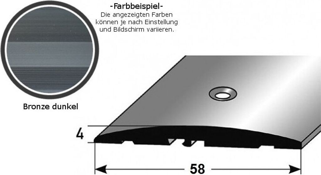 Übergangsprofil "Almere" / Übergangsschiene / 58 mm, Typ: 08 (Aluminium eloxiert, mittig gebohrt / selbstklebend):-bronze dunkel-2700-gebohrt
