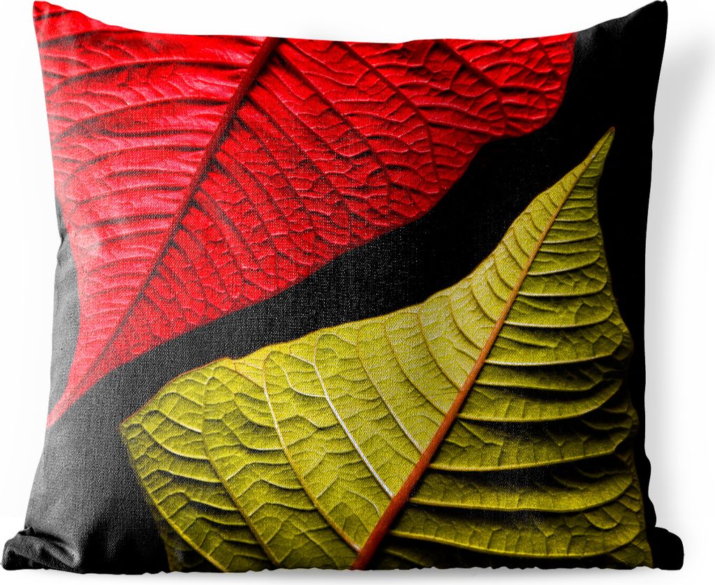 MuchoWow Outdoor Kissen - Rote und grüne Blätter auf schwarzem Hintergrund - 40x40 cm - Wetterfest - Lounge Kissen - Kopfkissen - Interieur - P...