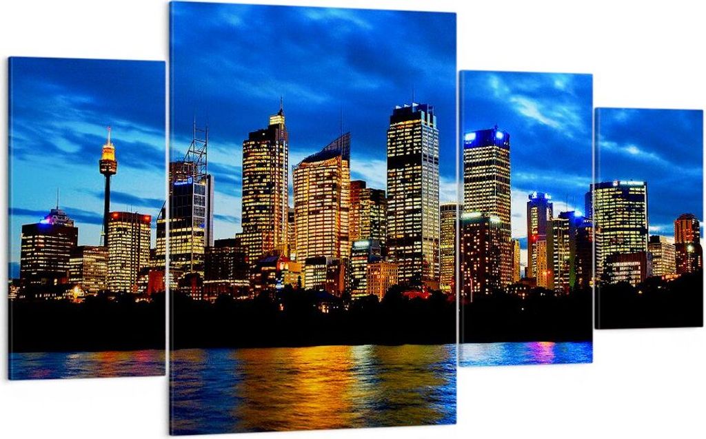 Bild auf Leinwand - Leinwandbild - Australien Nacht Stadt Wolkenkratzer - 160x90cm - Wand Bild - Wanddeko - Leinwanddruck - Bilder - Kunstdruck - L...