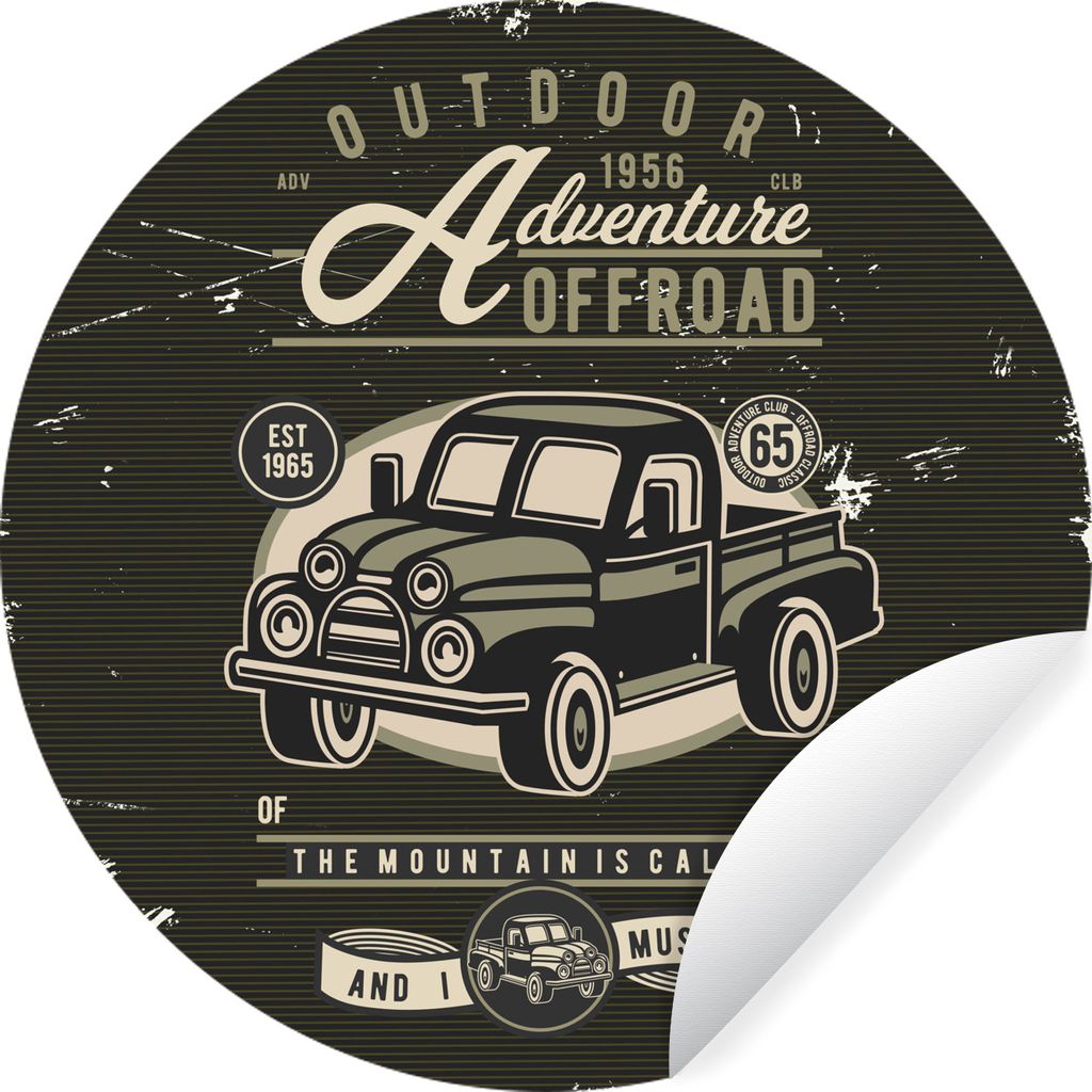 MuchoWow Runde Wandtattoo - Wandsticker Tapete Aufkleber Auto - Retro - Briefe - Zeichnung Ø 30 cm Selbstklebend und Repositionierbar - Wandaufk...