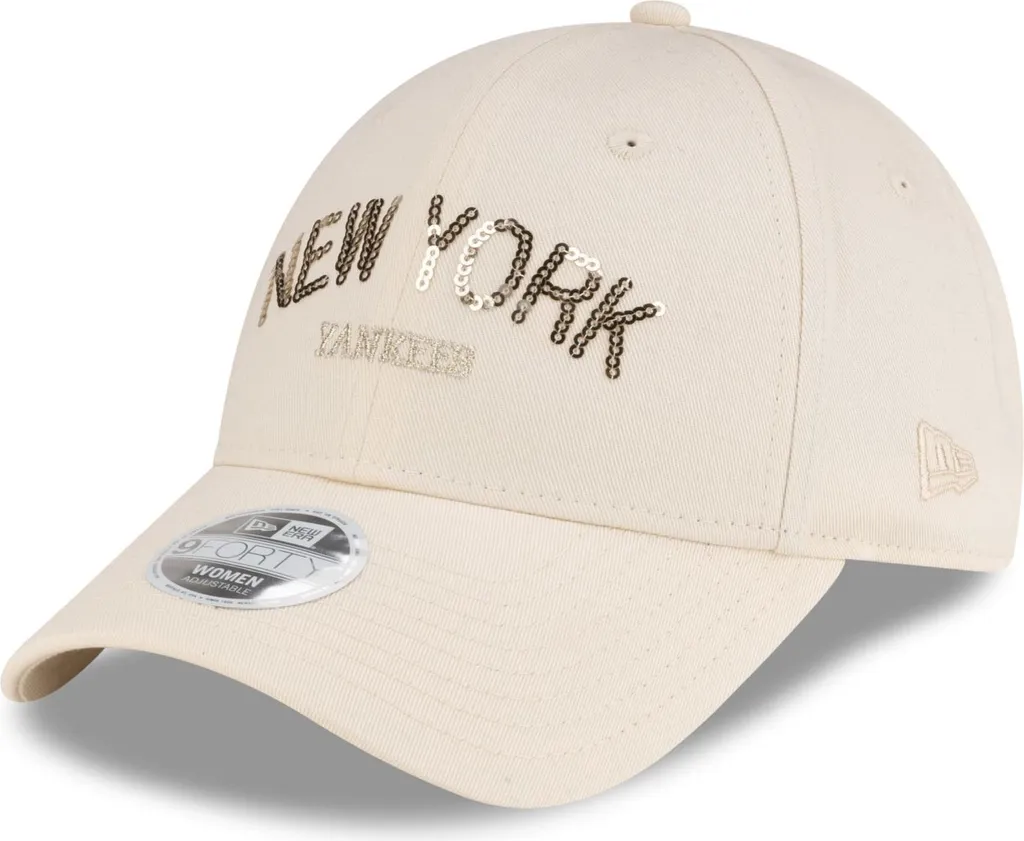 Casquette Femme NY Yankees Beige avec Logo en Sequins Brillants New Era