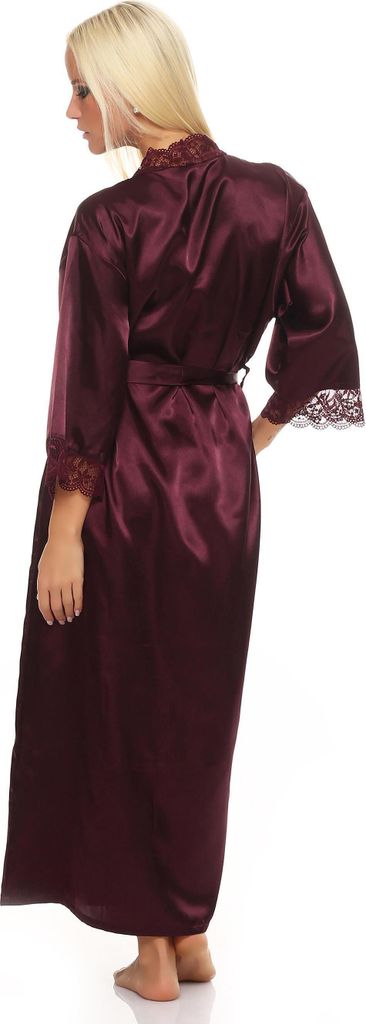 Damen langes Kimono Seidenrobe Morgenmantel; Dunkellila M