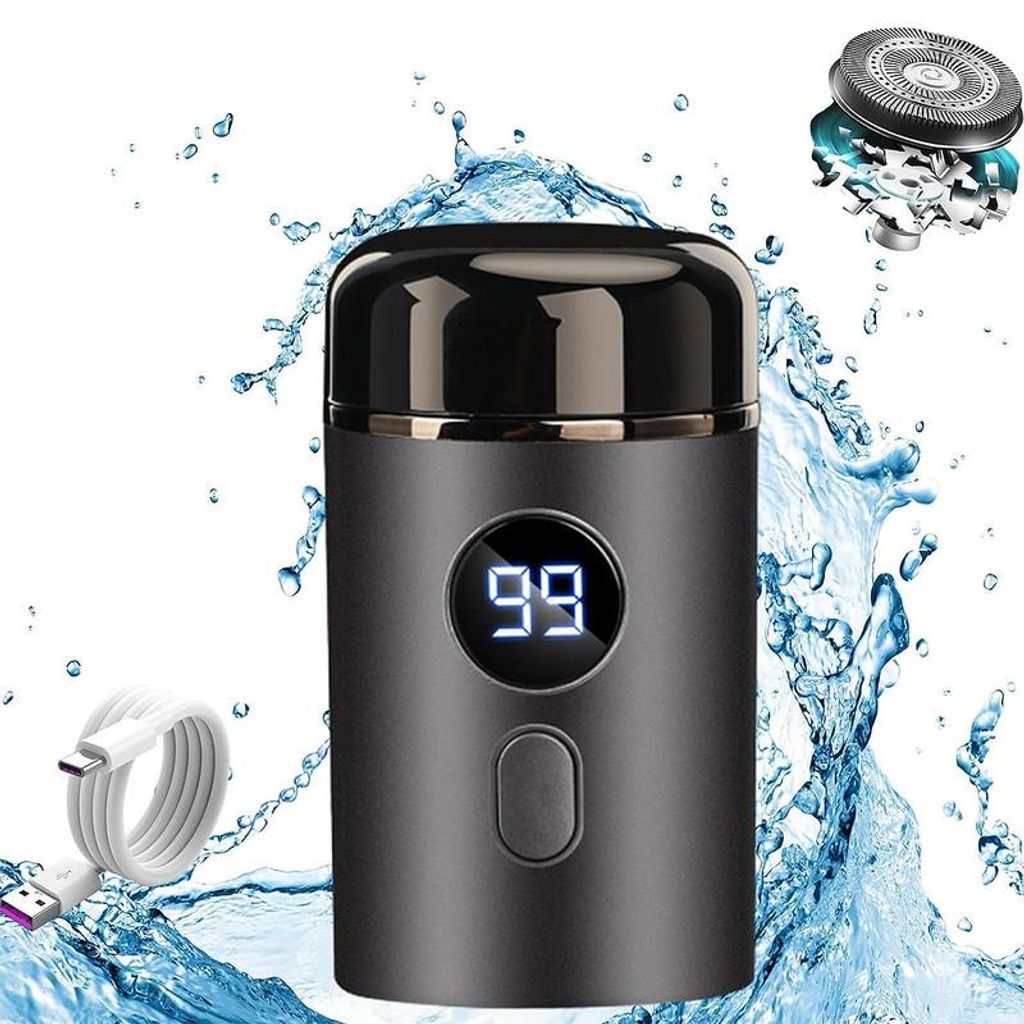 Mini Elektrorasierer Herren Reiserasierer USB-C Rasierer mit LED Display IPX7 wasserdicht kompakt grau für Auto Reise Alltag