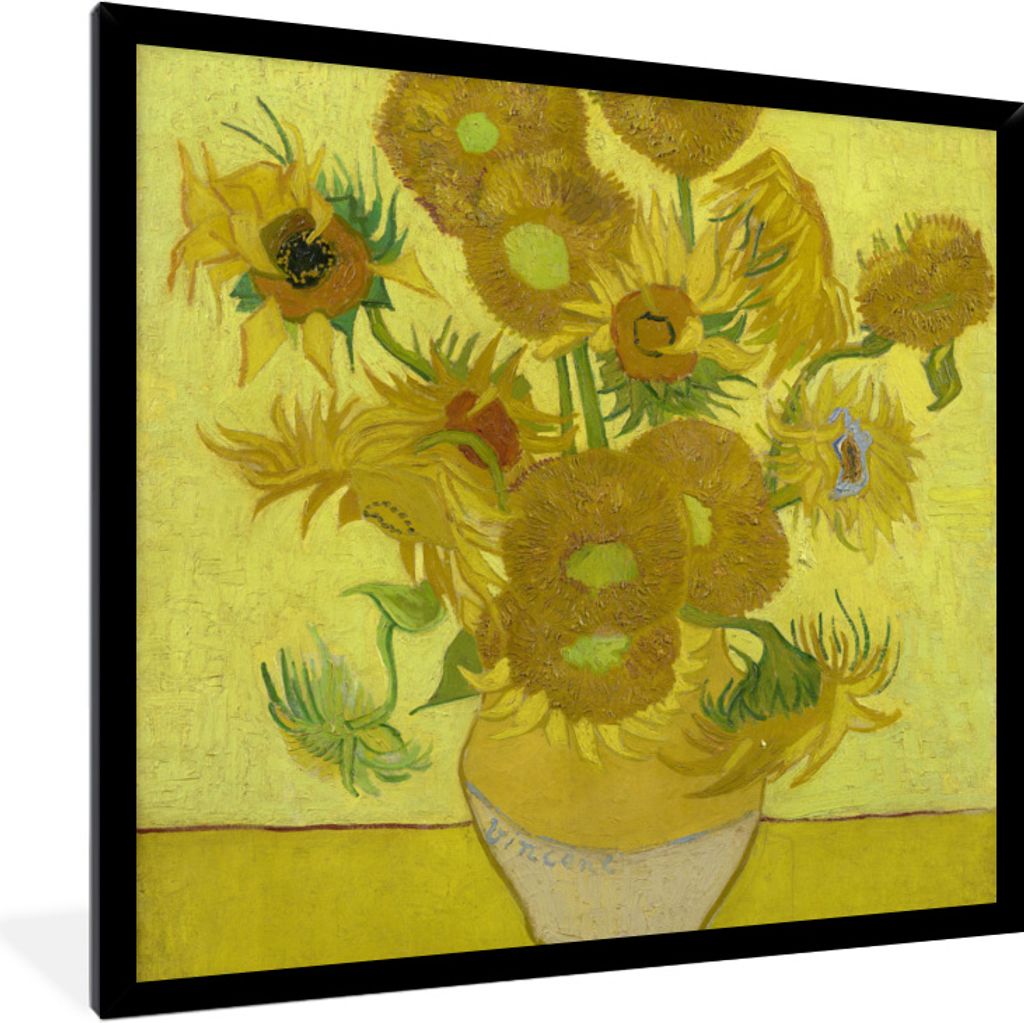 MuchoWow Gerahmtes Poster Sonnenblumen - Vincent van Gogh 40x40 cm - Poster mit Schwarzem Bilderrahmen Wandposter Rahmen Foto Bilder - Mit Rahmen...