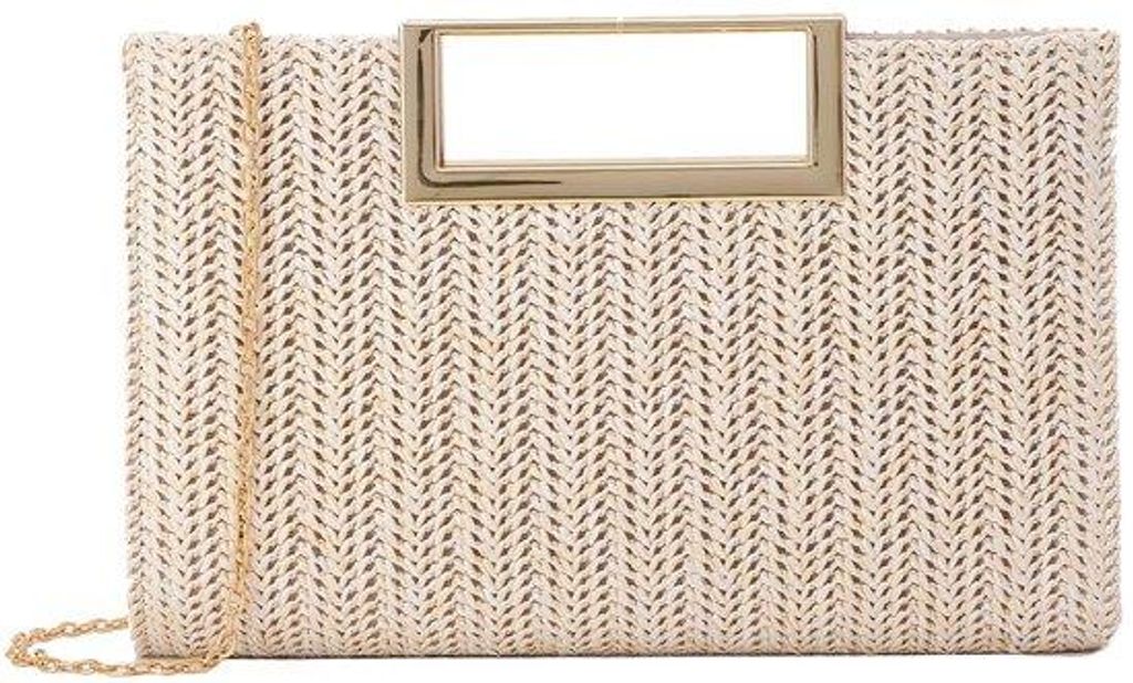Beige Stro Sommer Clutch Schoudertas mit Metallkette