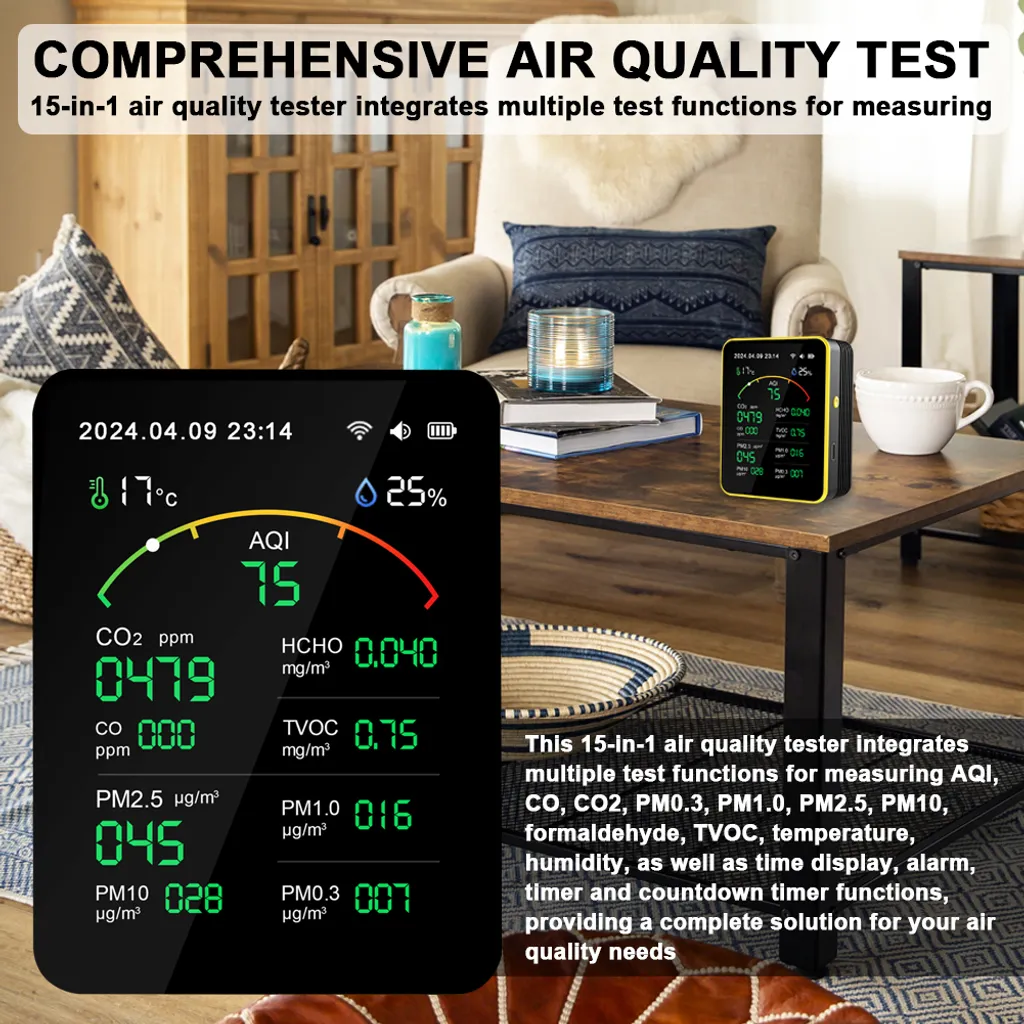 Station de Mesure Qualité Air Connectée WiFi Analyseur Complet 15 en 1