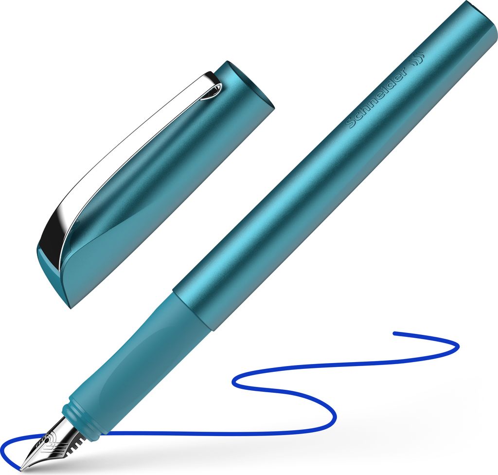 Schneider 168657 Ceod Shiny Füller (Rechts- und Linkshänder, M-Feder, inkl. Tintenpatrone königsblau) teal