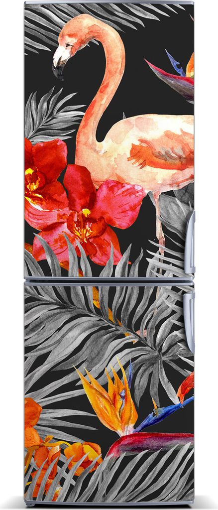 Tulup Kühlschrankdekoration - Magnetmatte - 60 cm x 180 cm - Magnet auf dem Kühlschrank - Flamingos Und Blumen