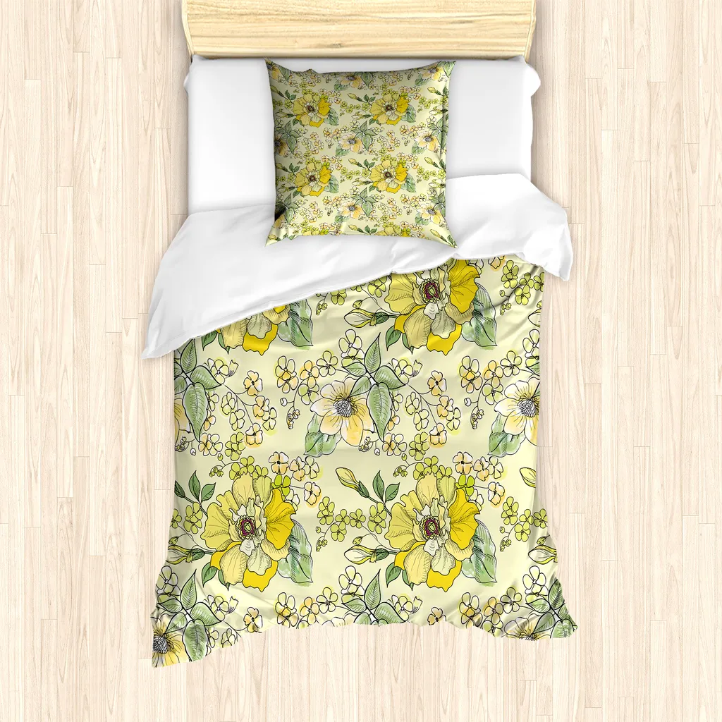 Copripiumino ABAKUHAUS Singolo Blossom: Foglie Verde Pastello 135x200