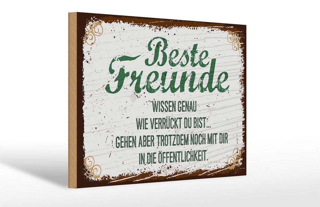 Holzschild Beste Freunde wissen grün braun, 30 x 20 cm, Holzschilder Spruch Glück Weisheit