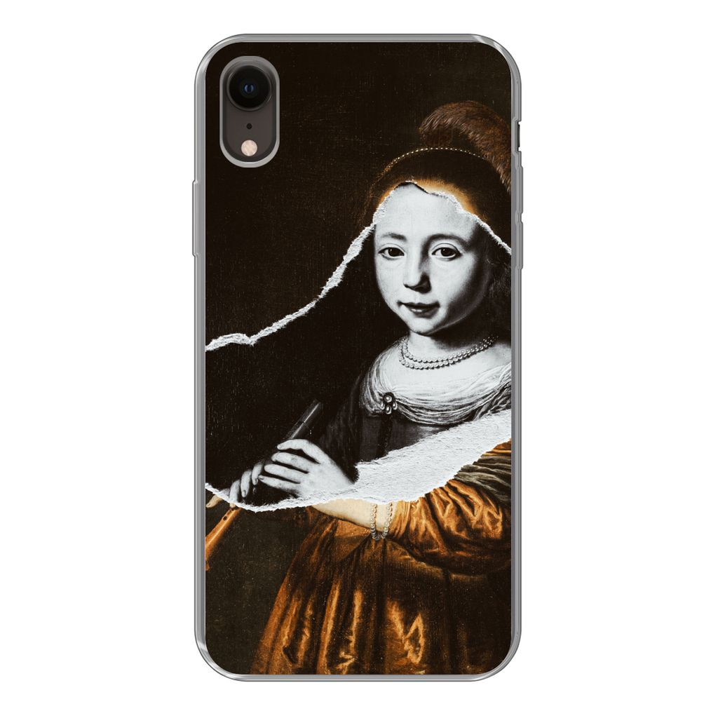 MuchoWow Handyhülle Schutzhülle Hülle für iPhone XR Elizabeth-Spiegel - Dirck Dircksz Santvoort - Schwarz - Weiß Silikon Softcase Handy Hül...
