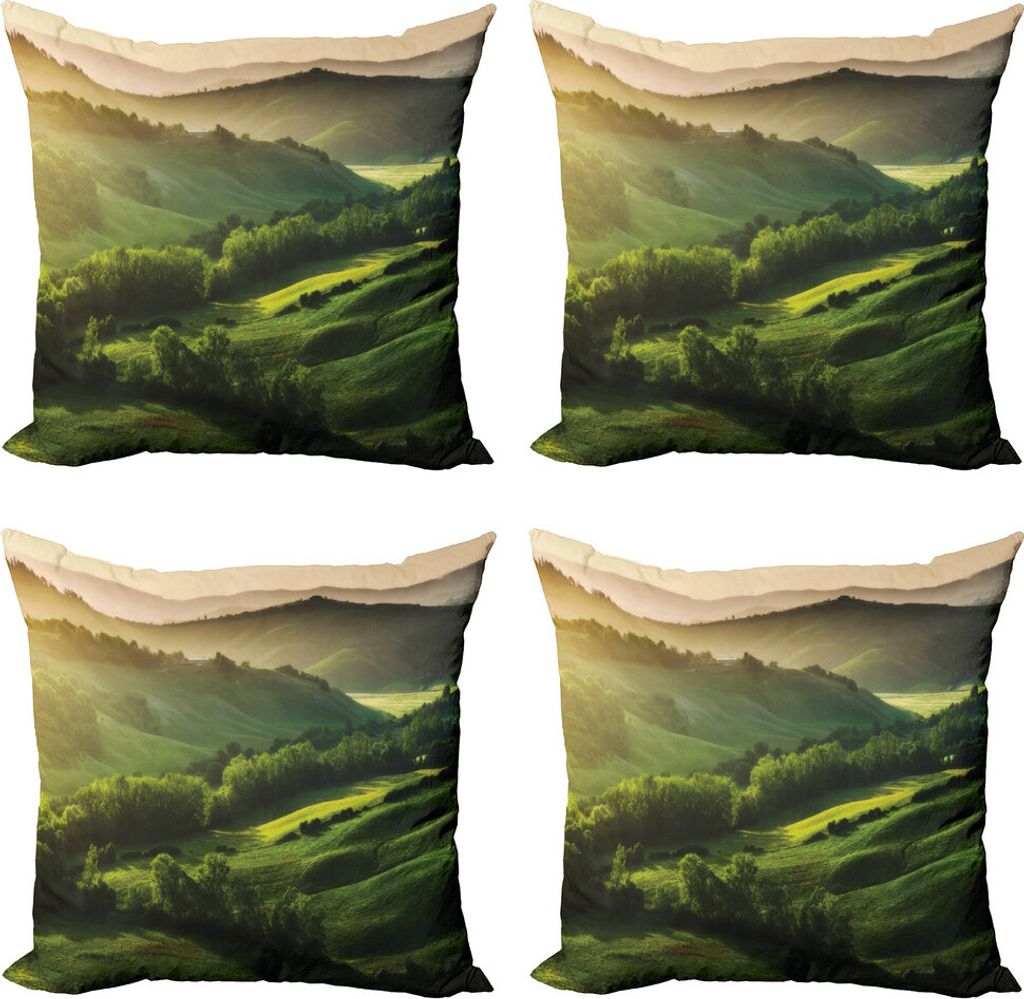 ABAKUHAUS Scenic Sommer Kissenbezug Set (4 Stück), Sonnenaufgang auf Berge, Moderner Doppelseitiger Digitaldruck, 45 cm x 45 cm, Grüne und Multic...