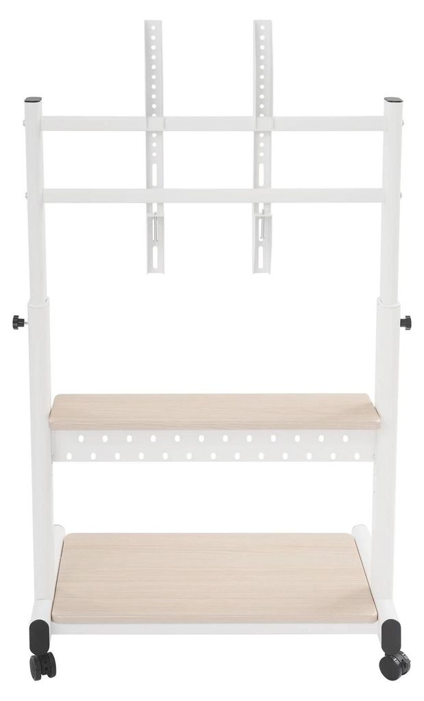 Mobiler TV Ständer - Bodenständer für 109–218 cm Fernseher - Höhenverstellbar 108,5–128,5 cm - 100 kg Tragkraft - Ablage - 4 Rollen - Weiß