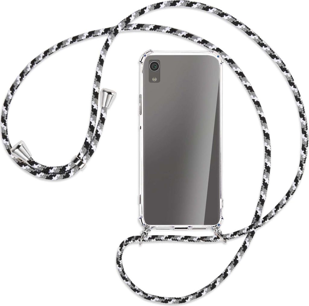 Handykette Backcover-Schutzhülle mit Band (Metall silberfarben) für Sony Xperia XA1 - schwarz/grau/weiß