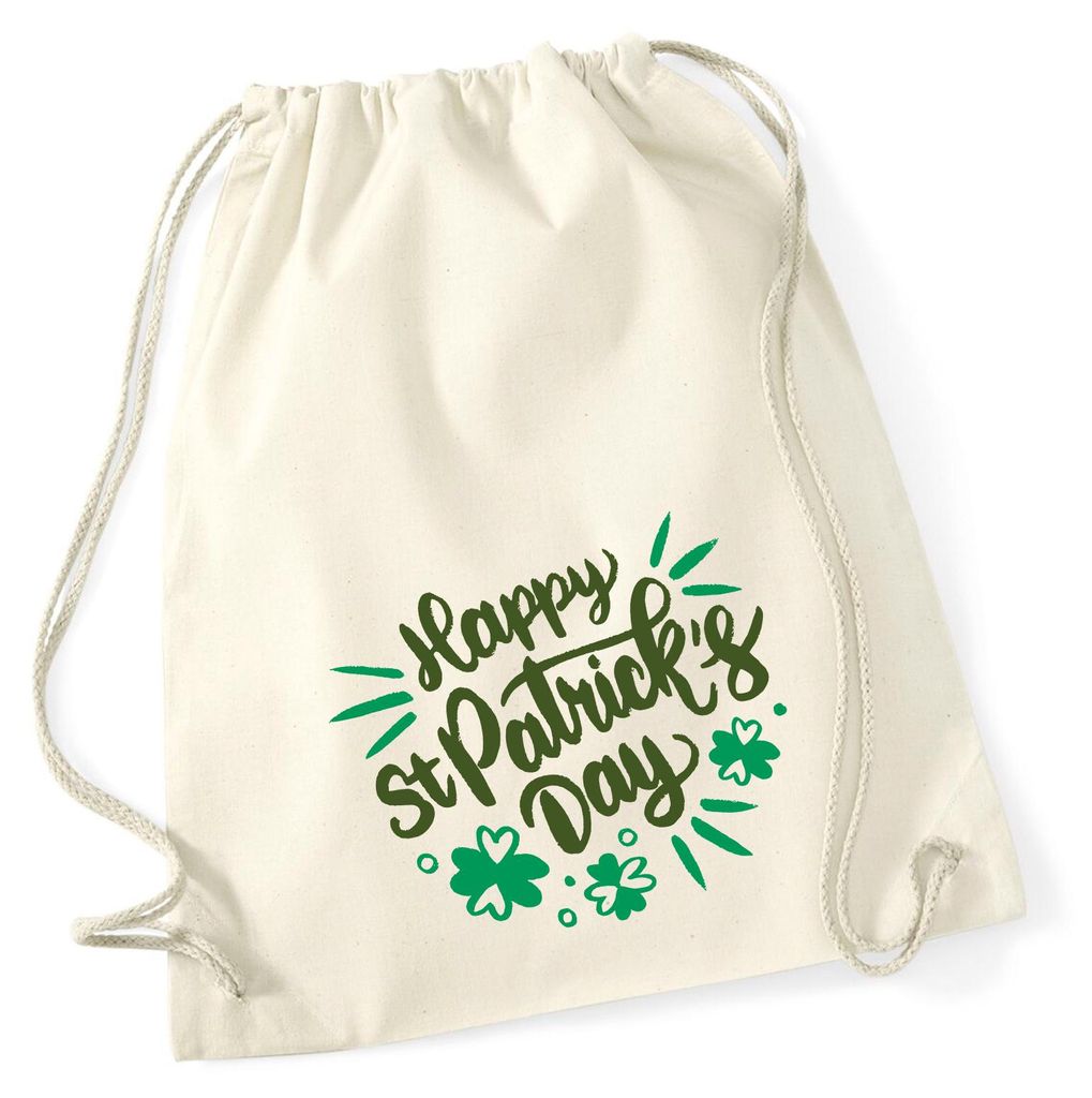 Huuraa Turnbeutel St. Patrick’s Day Kleeblatt 12 Liter Natural Baumwolle Rucksack Geschenkidee
