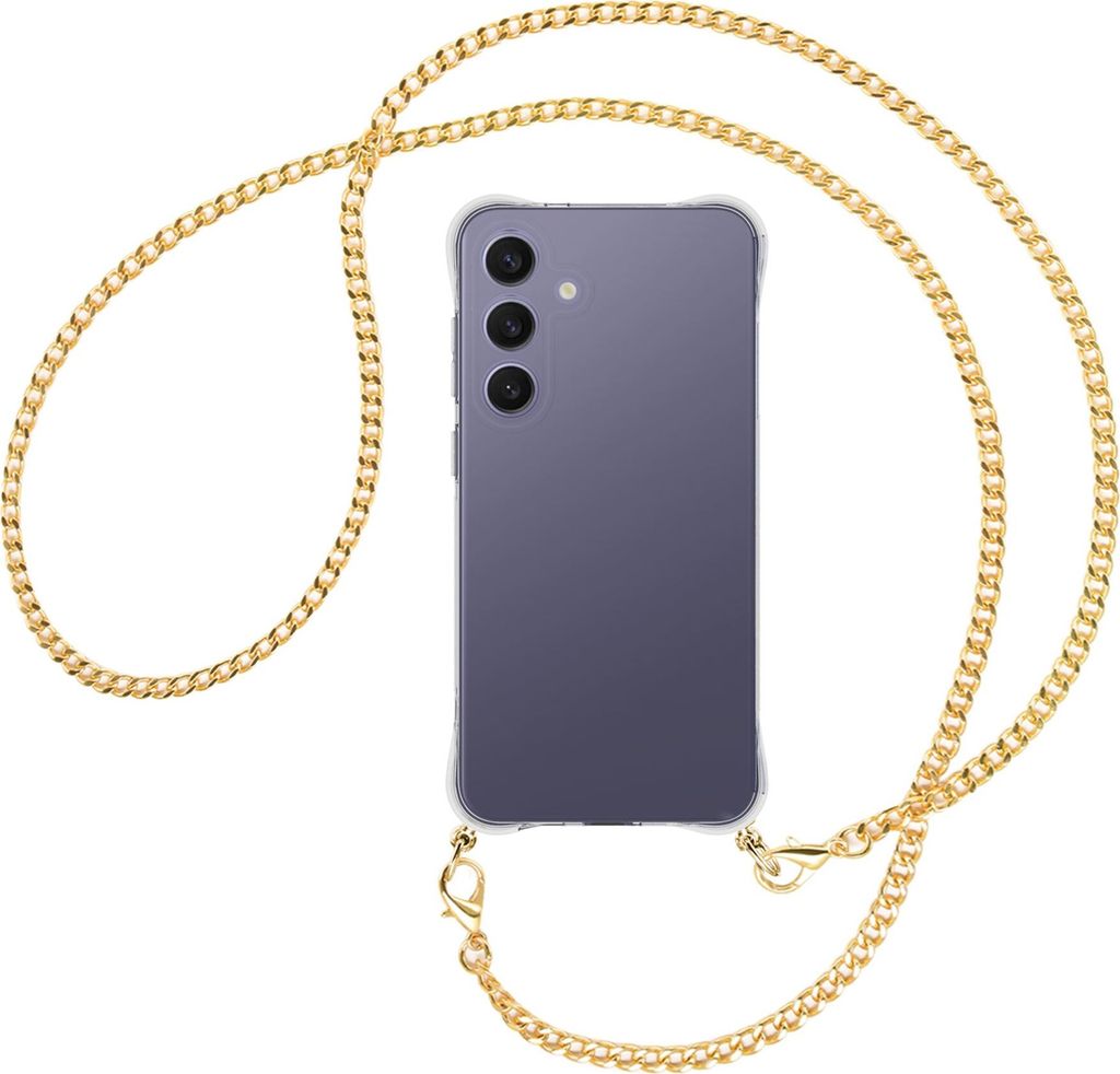 Handykette Backcover-Schutzhülle mit Band (Metall goldfarben) für Samsung S25 Plus - goldfarbene Kette