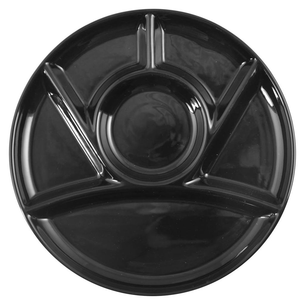 H&H 7069830 Fondueteller, Keramik, 6 Fächer, schwarz, 23 cm