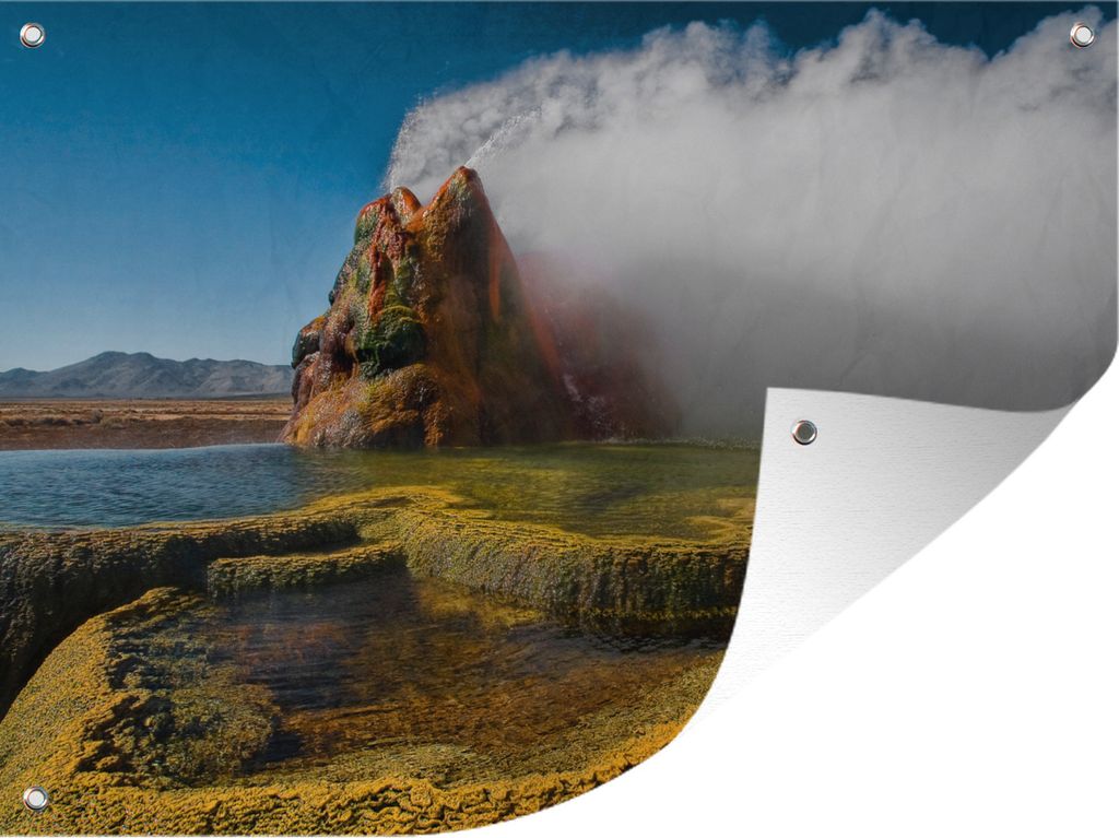 MuchoWow 40x30 cm Outdoor-Poster Gartendeko Sichtschutz Garten Poster für den Garten Fly Geyser spuckt Dampf in die Luft
