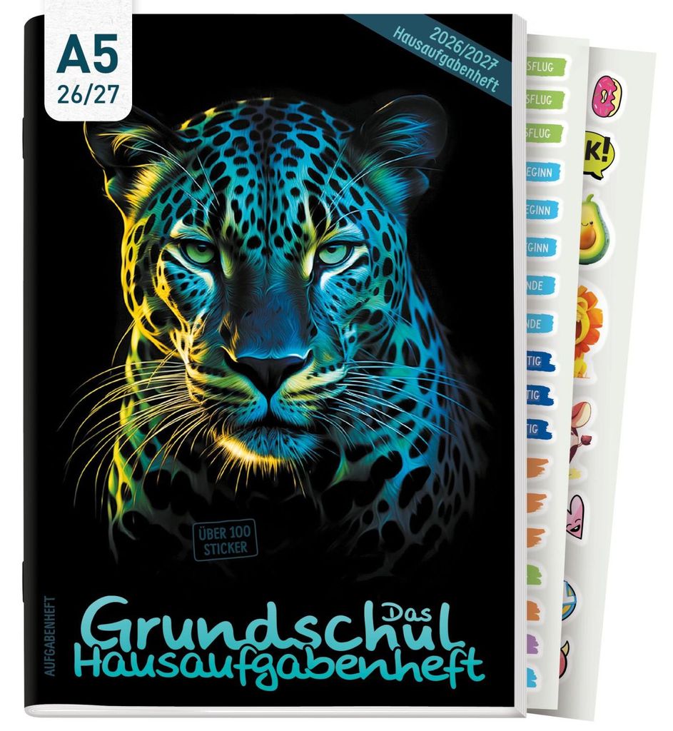 Das Grundschul-Hausaufgabenheft 2026/2027 / A5 / Leopard / Produktbild 