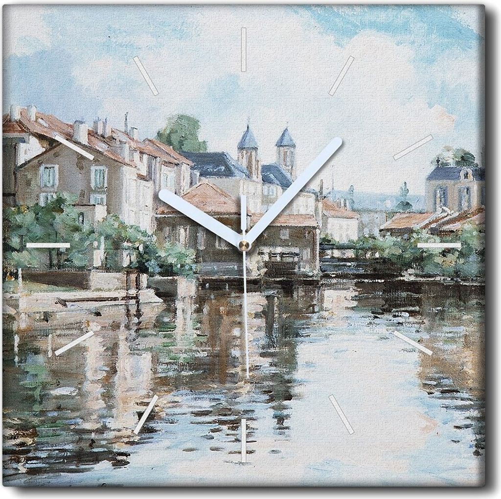 Coloray Uhr auf Leinwand 30x30 cm Wand Uhr Dekoration Wohnzimmer Segeltuch weiße Zeiger -Stadtflussbaum