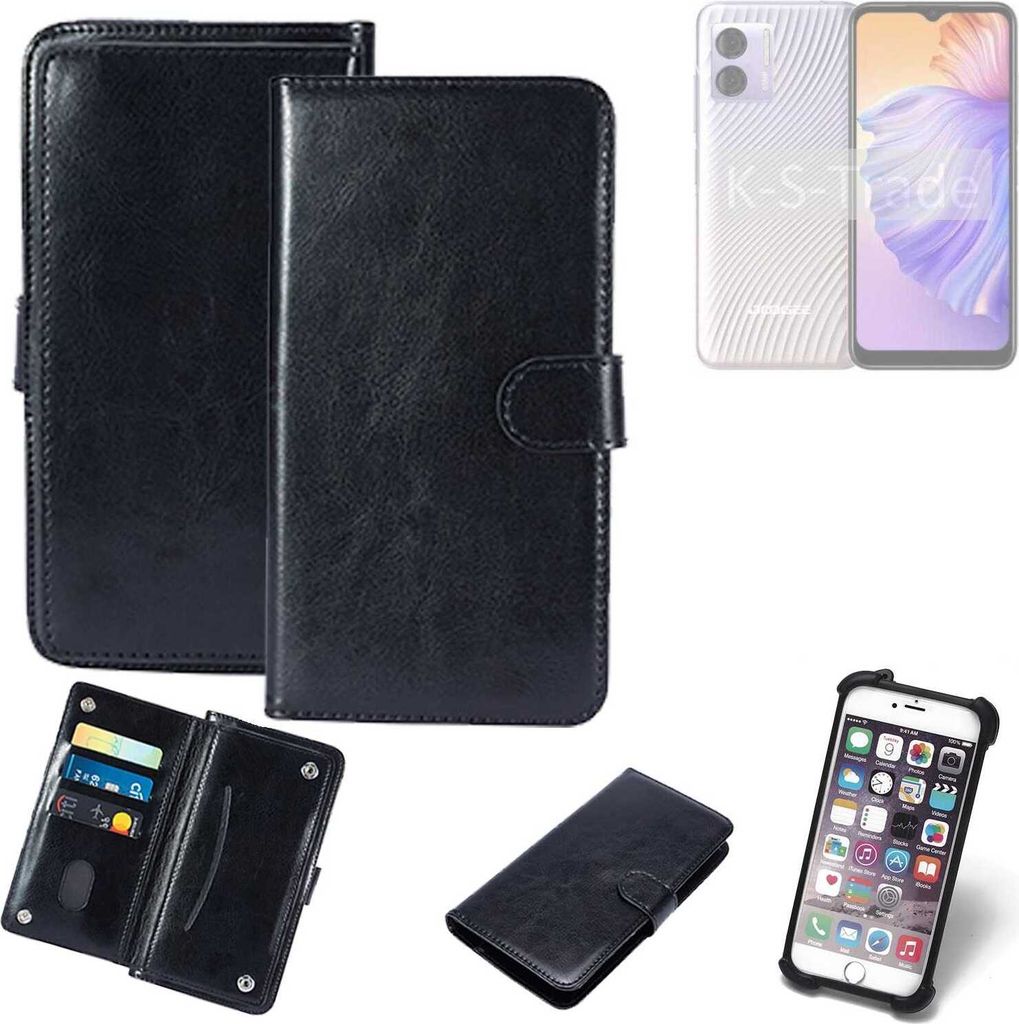K-S-Trade 360° Hülle kompatibel mit Doogee N50 schwarz Kunstleder Case BookCase WalletCase Kunstlederederhülle Handyhülle, Rundumschutz Bumper
